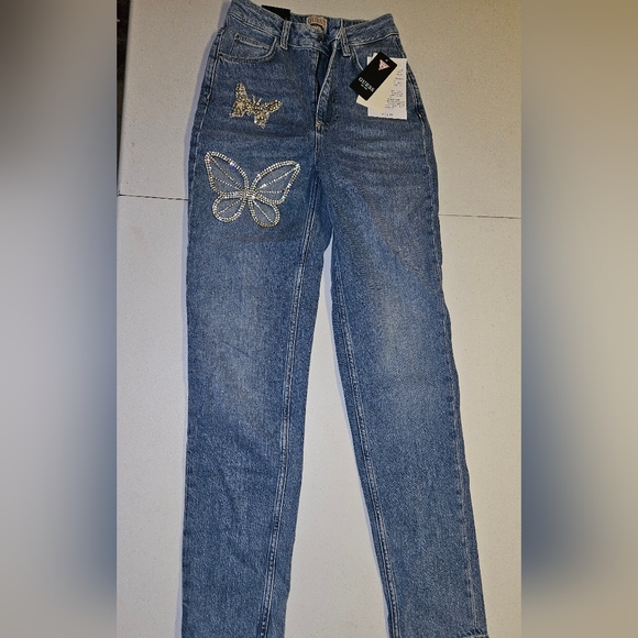 Guess Mom Style high rise jeans with rhinestone embellished butterflies 🦋 NWT - Picture 1 of 13